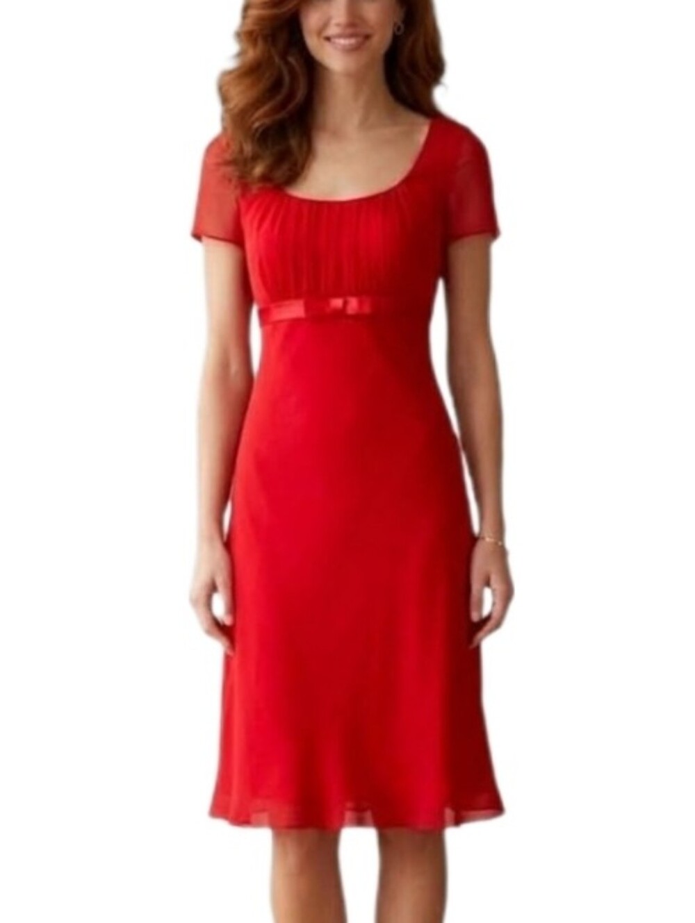 S.L. Fashions Dress Chiffon Ribboned Empire Waist Red Plus Size 18